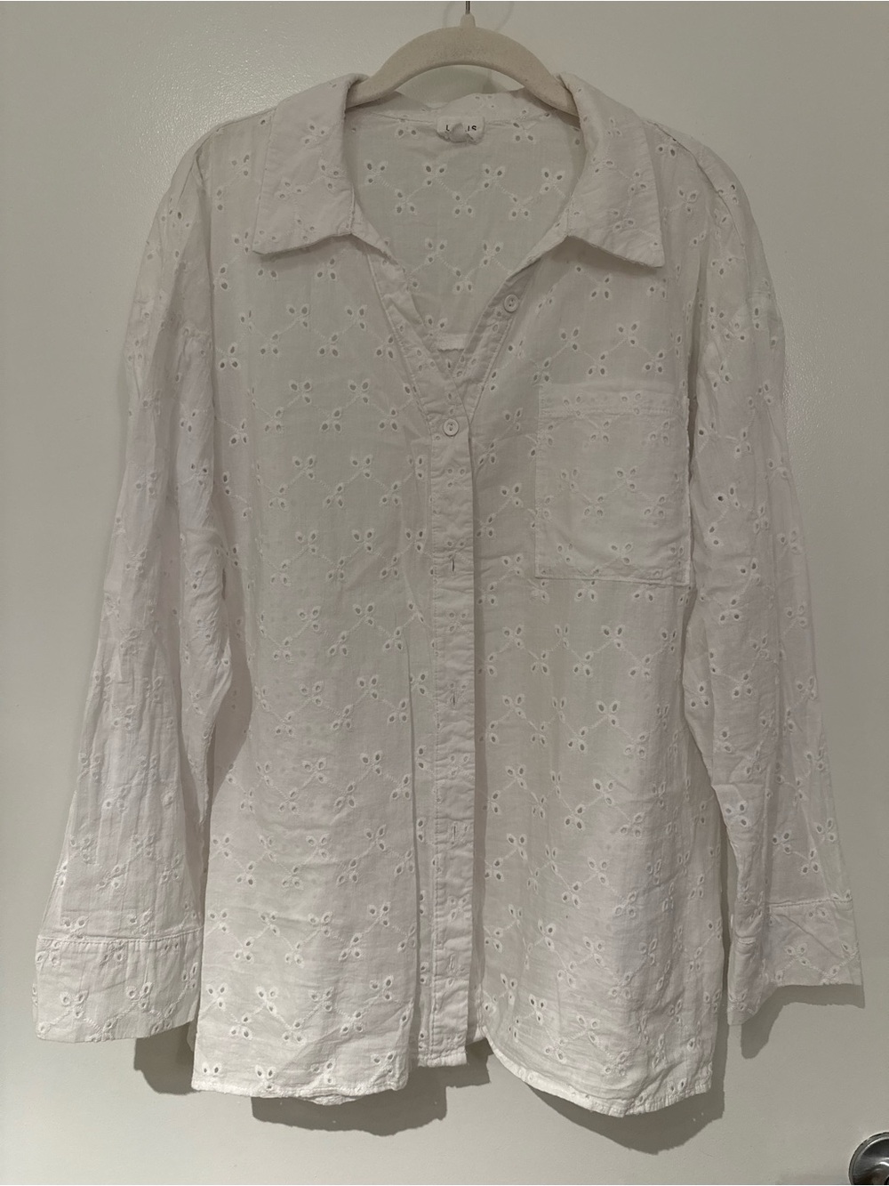 White Eyelet Button-Front Women's Top